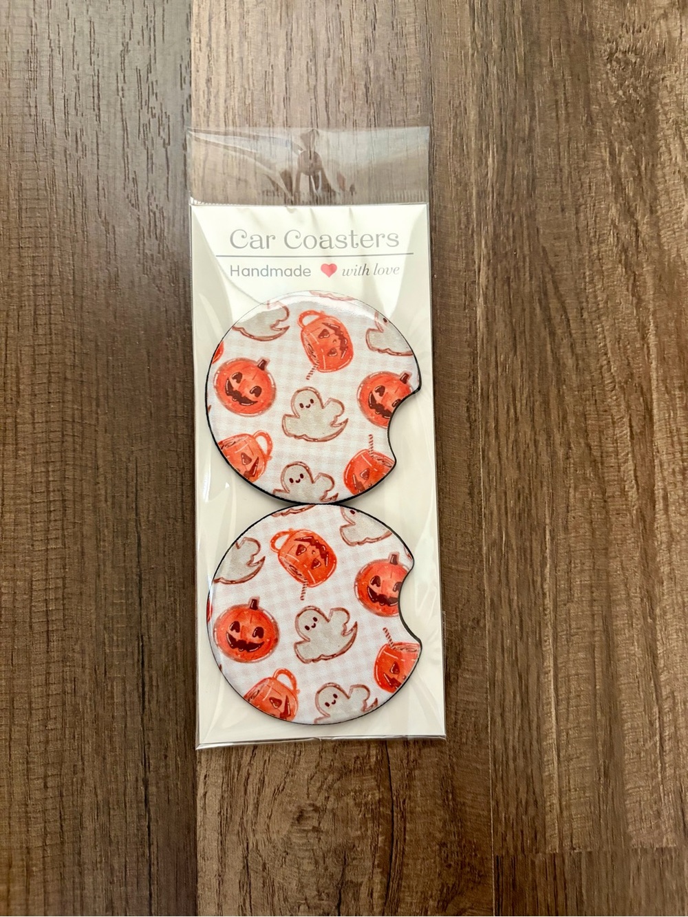Orange Pumpkin & Ghost Car Coasters